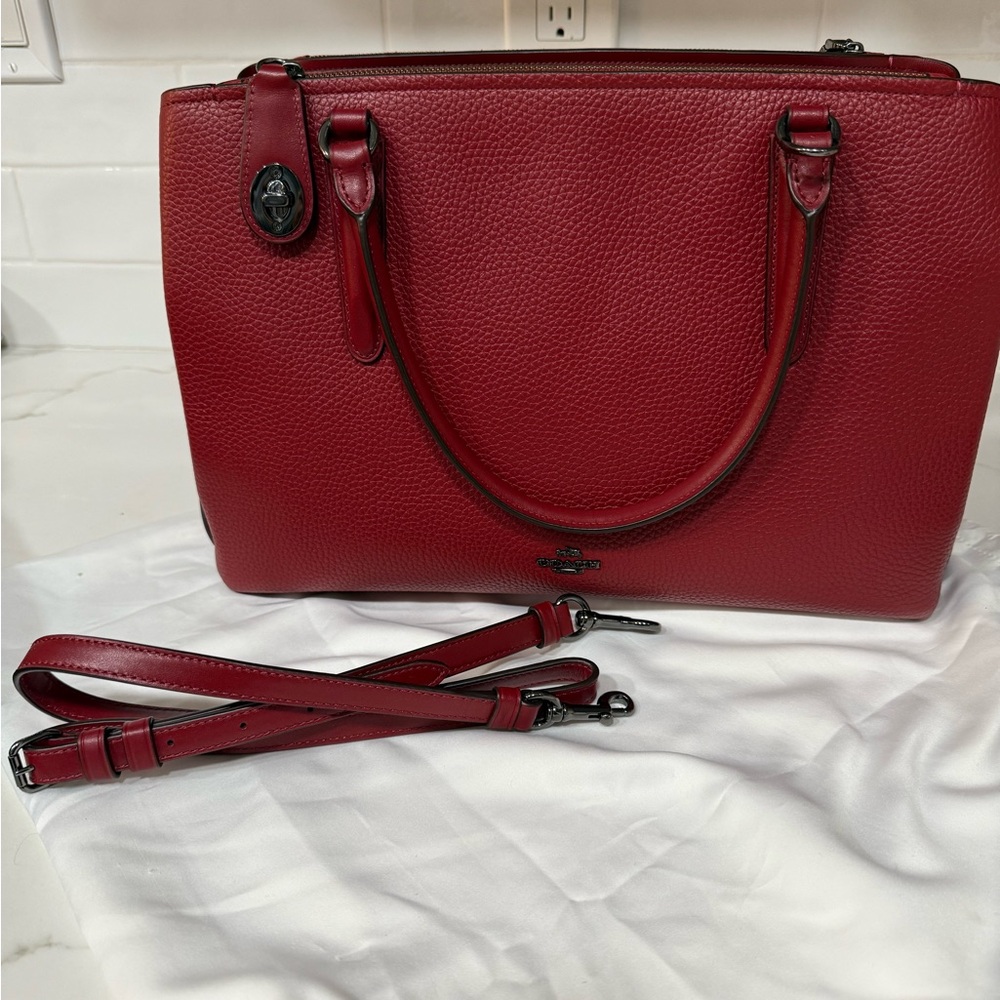 Coach Red Leather Tote Bag